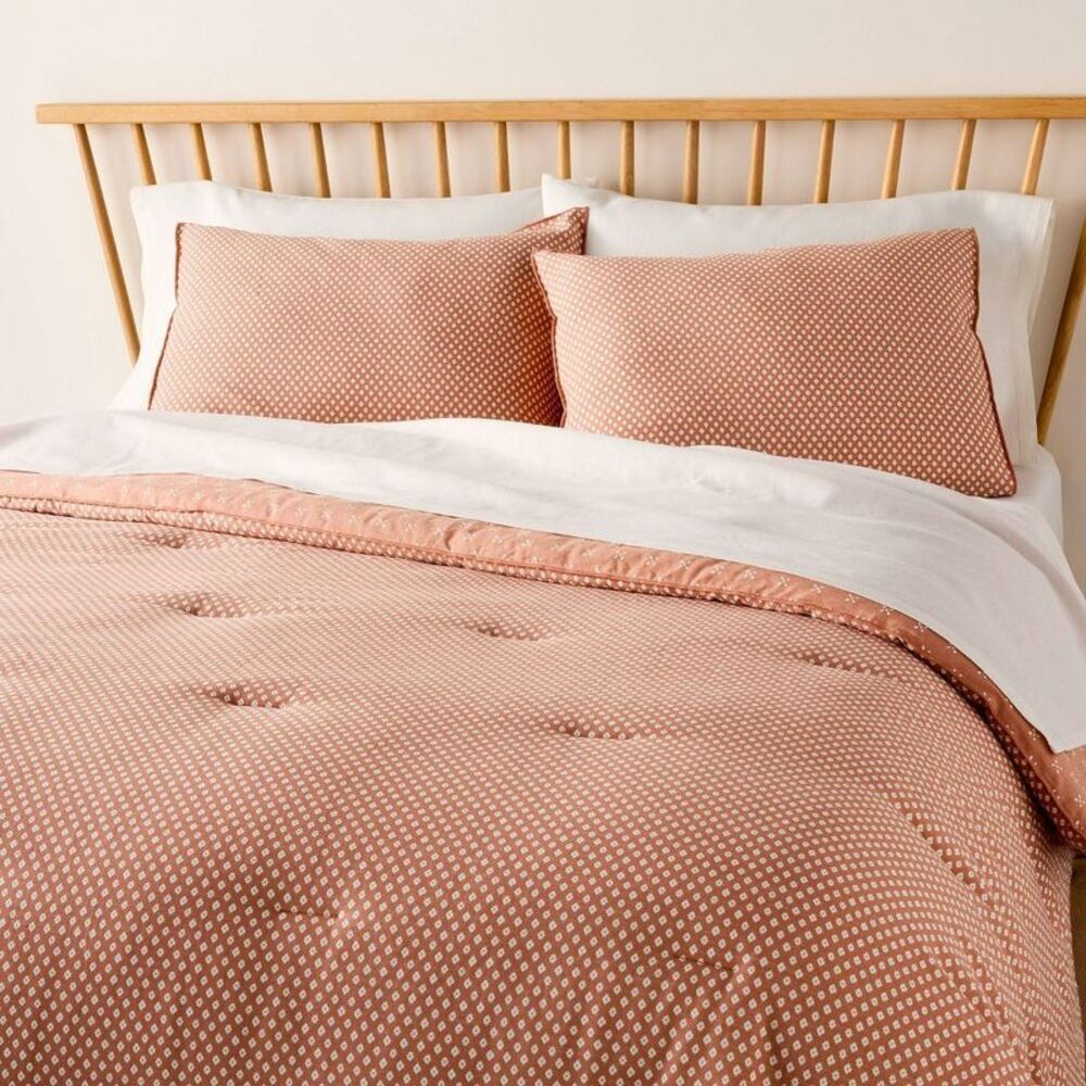 3pc Full/Queen Block Pattern Comforter Set Rust - Rust - Picture 1 of 4